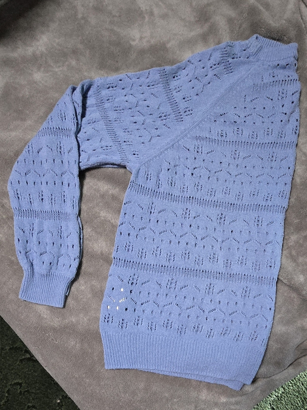 Lucky Brand Periwinkle Open-Knit Crewneck Sweater